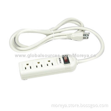 Power Strip of American Standard, 3 Socket Outlets, PC + ABS Plastic, Extension CordNew